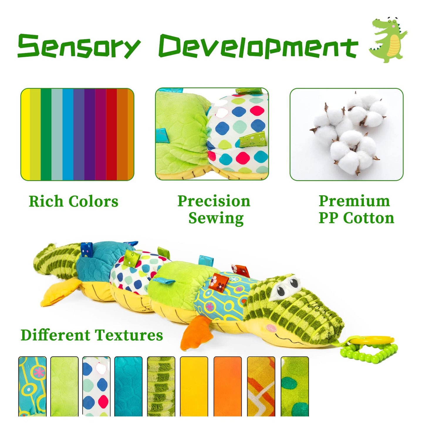 Jollybaby Baby Toys, Tummy Time Baby Toys 6-12 Month with Rattles, Crinkle, Newborn Musical Toy for Infant 0 3 6 9 12 Months Boys & Girls-Alligator