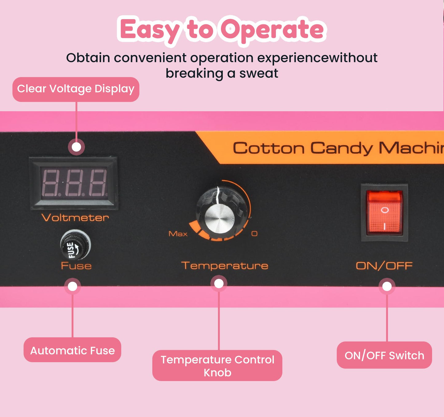 1000W Professional Cotton Candy Machine Kit with Stainless Steel Bowl, Cover, Sugar Scoop & 15" Transparent Acrylic Dome - for Kids Birthday, Family Party, Festival