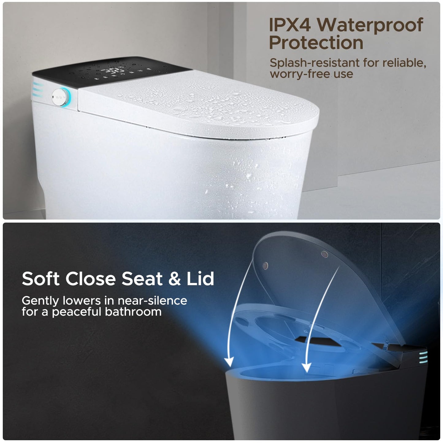 Smart Toilet, One Piece Bidet for Bathrooms, Modern Elongated Toilet with Warm Water, Dual Auto Flush, Foot Sensor Operation, Heated Bidet Seat, Electric Tankless Toilets with LED Display