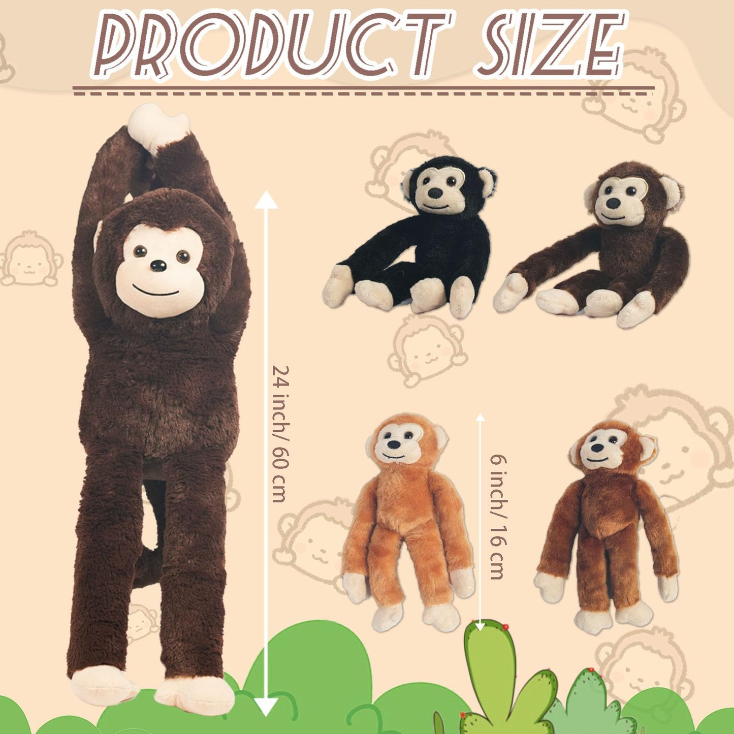 5 PCS Monkey Stuffed Animal, Large Huggable Stuffed Monkey Plush Toys with 4 Baby Monkeys for Kids, Hanging Monkeys Plushies Gifts for Boys Girls Easter Christmas Birthday Jungle Forest Party Decor