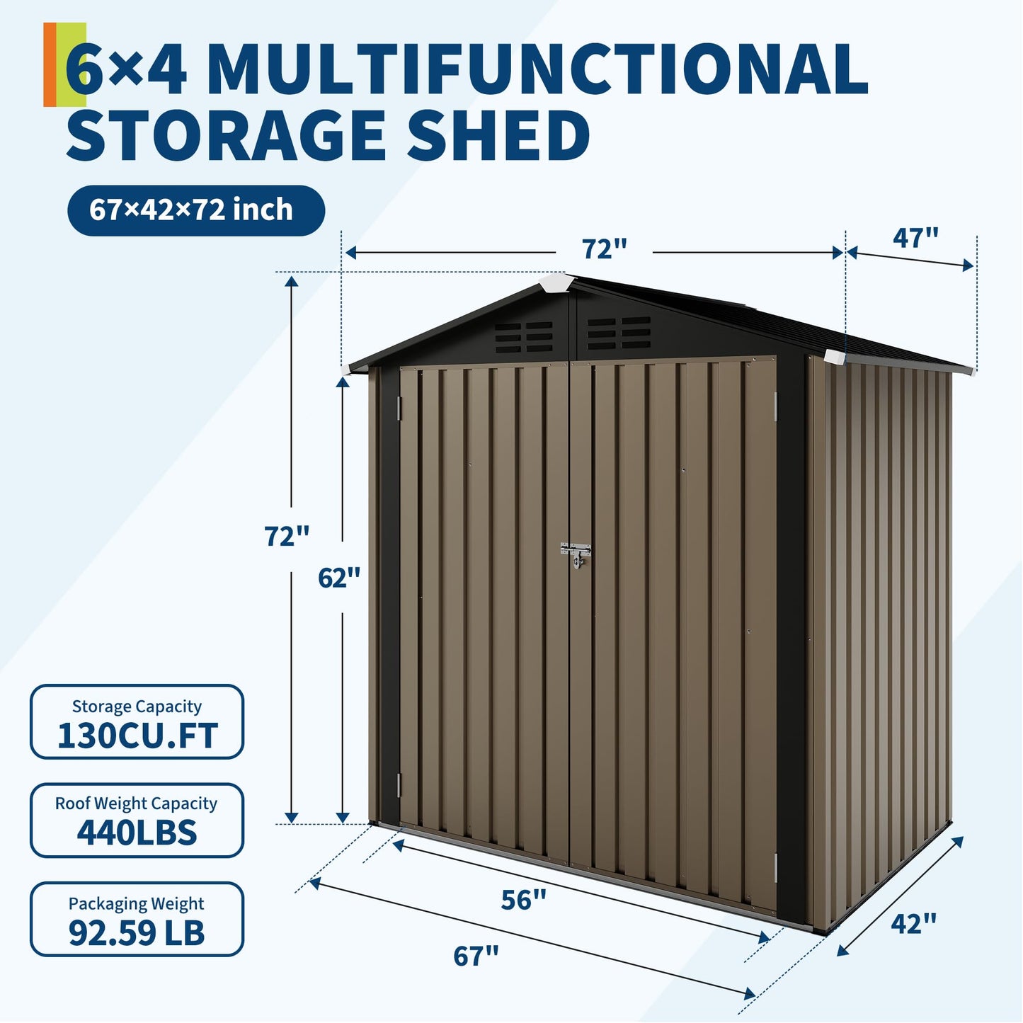 6x4 FT Outdoor Storage Shed, Garden Tool Storage Shed with Sloping Roof and Double Lockable Door, Outdoor Sheds with Panel Protection for Backyard Garden Patio Lawn