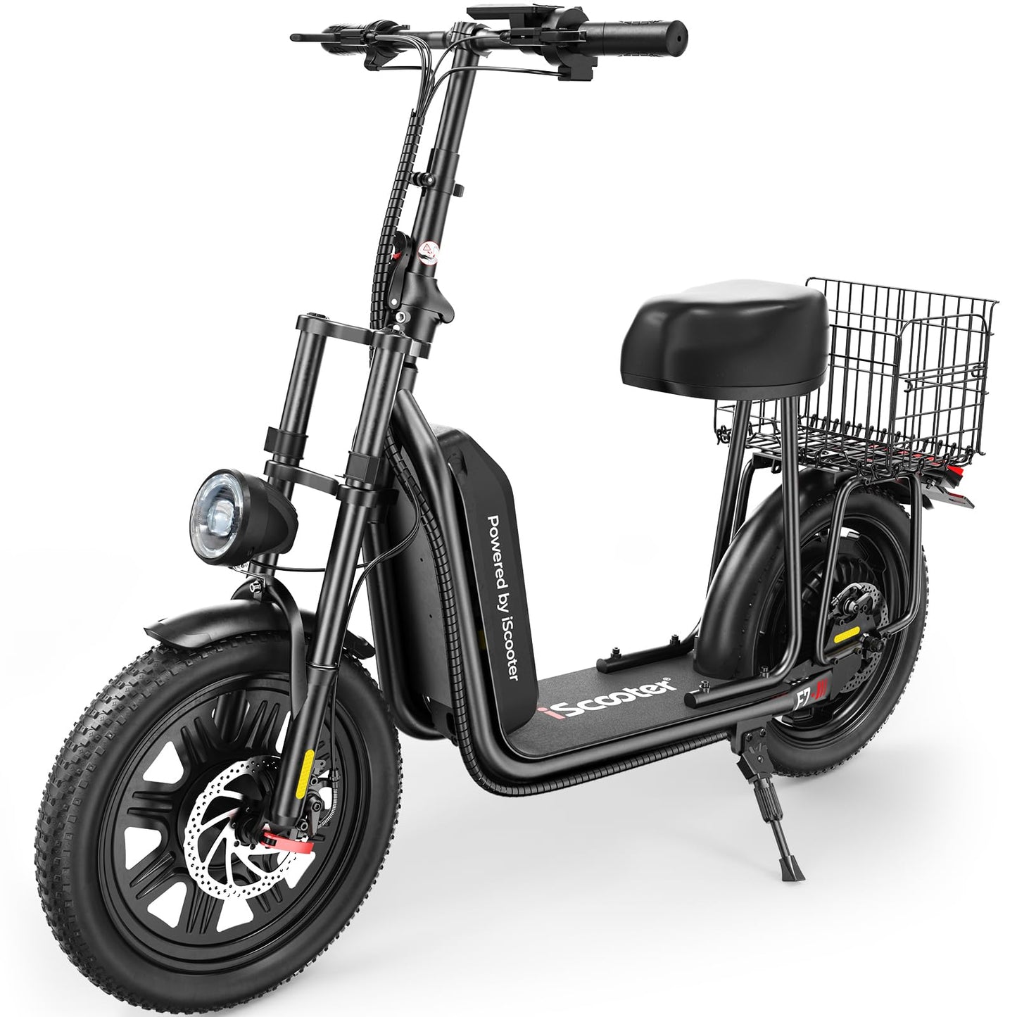 iScooter F7 Electric Scooter Adults, 28 MPH Top Speed & 45 Miles Range, 16'' Fat Tire Scooter for Adults, Detachable Seat & Adjustable Handlebar, 1000W Powerful Motor Electric Scooter with Seat