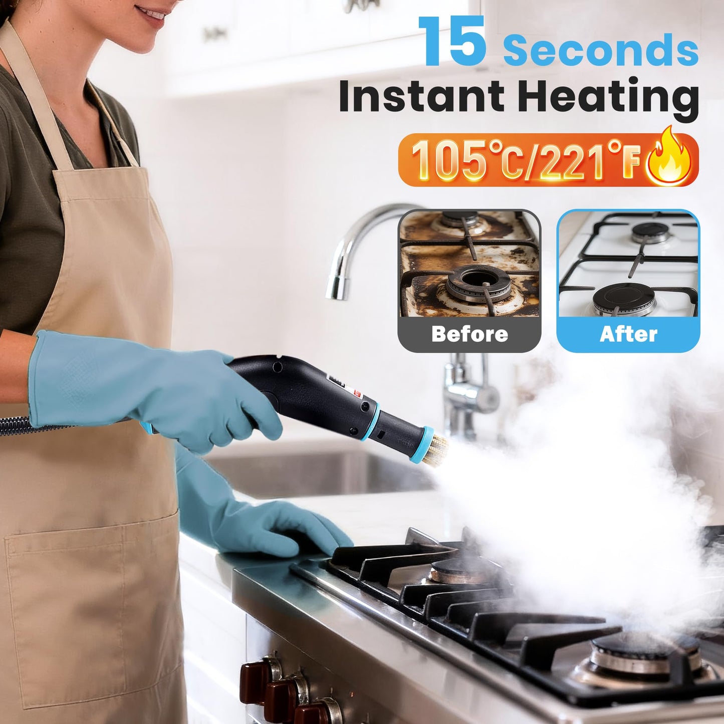 Steam Cleaner, 6-Level Adjustable Steam, 15s Heat-Up, 1250ML Tank, 7ft Extended Hose, Portable Steamer for Cleaning with 18 pcs Accessories for Home for Dirt, Grease, Grout, Tile, Floor, Car