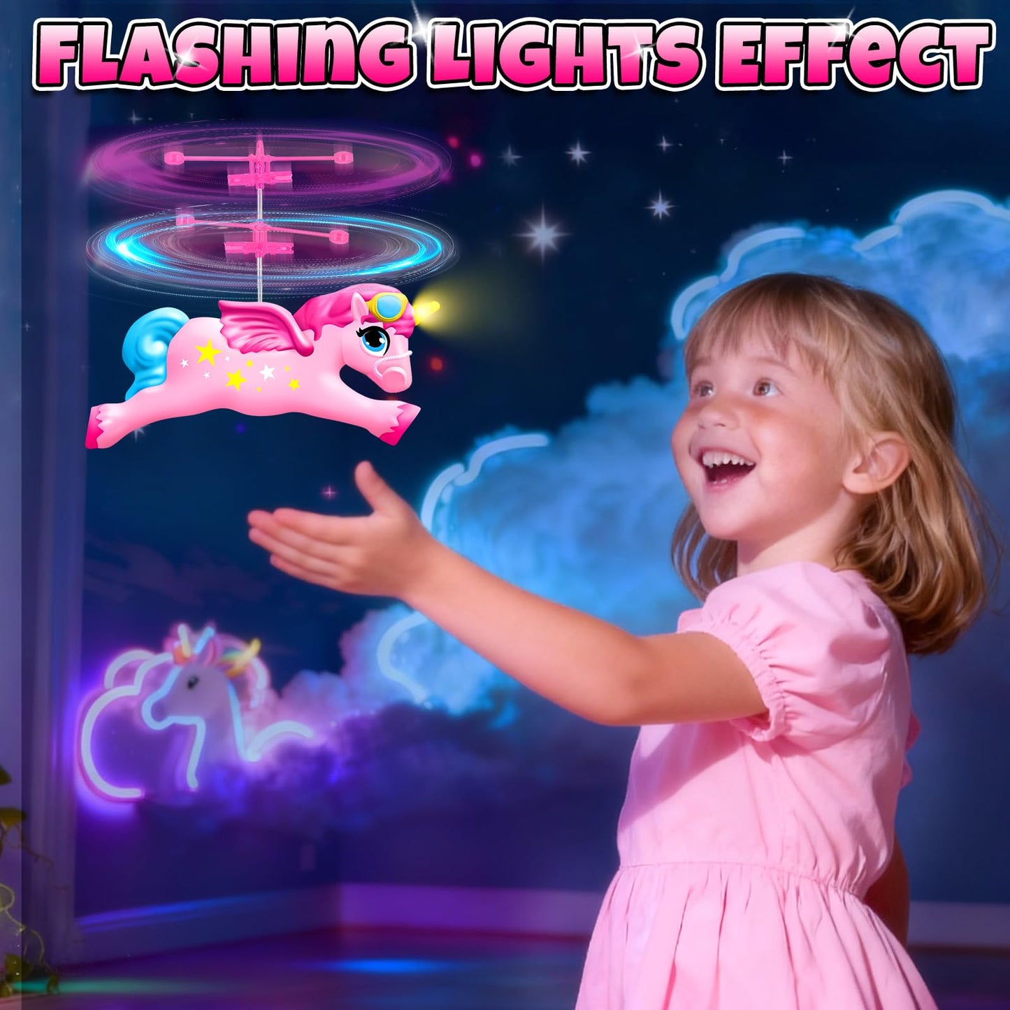 Ynanimery Flying Unicorn Flying Fairy Toys for Girls, Unicorn Toys for Girls Age 6 7 8 9 Teens Birthday, Magic Flying Ball Helicopter Drone Fairy Toy with LED Light for Kids Indoor Play