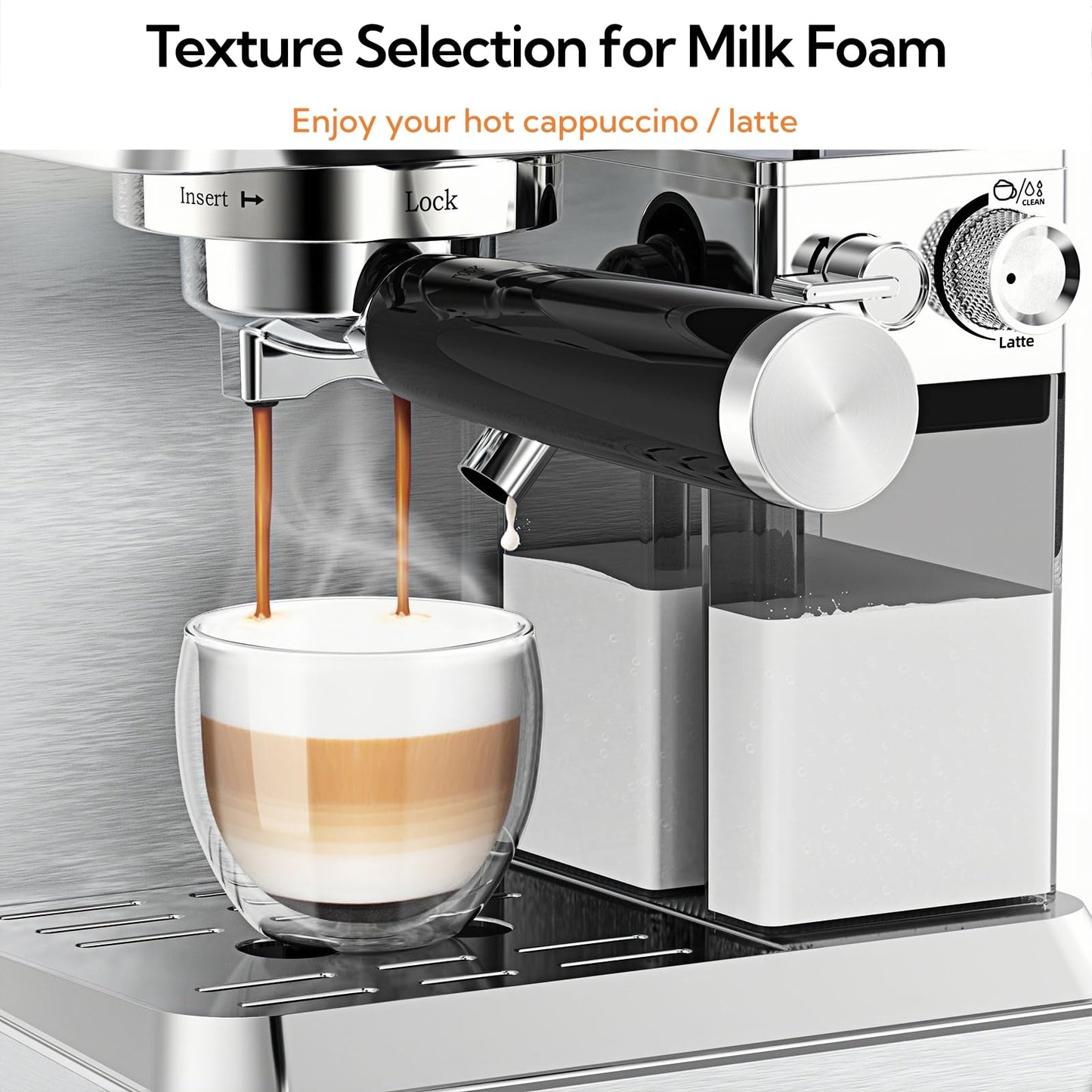 MAttinata CM1833L Automatic Cappuccino Machine, 20 Bar Espresso Maker with Dual Boiler & Self-Cleaning Milk Frother, Touch Screen Coffee Machine for Latte, Stainless Steel Home and Office, Silver