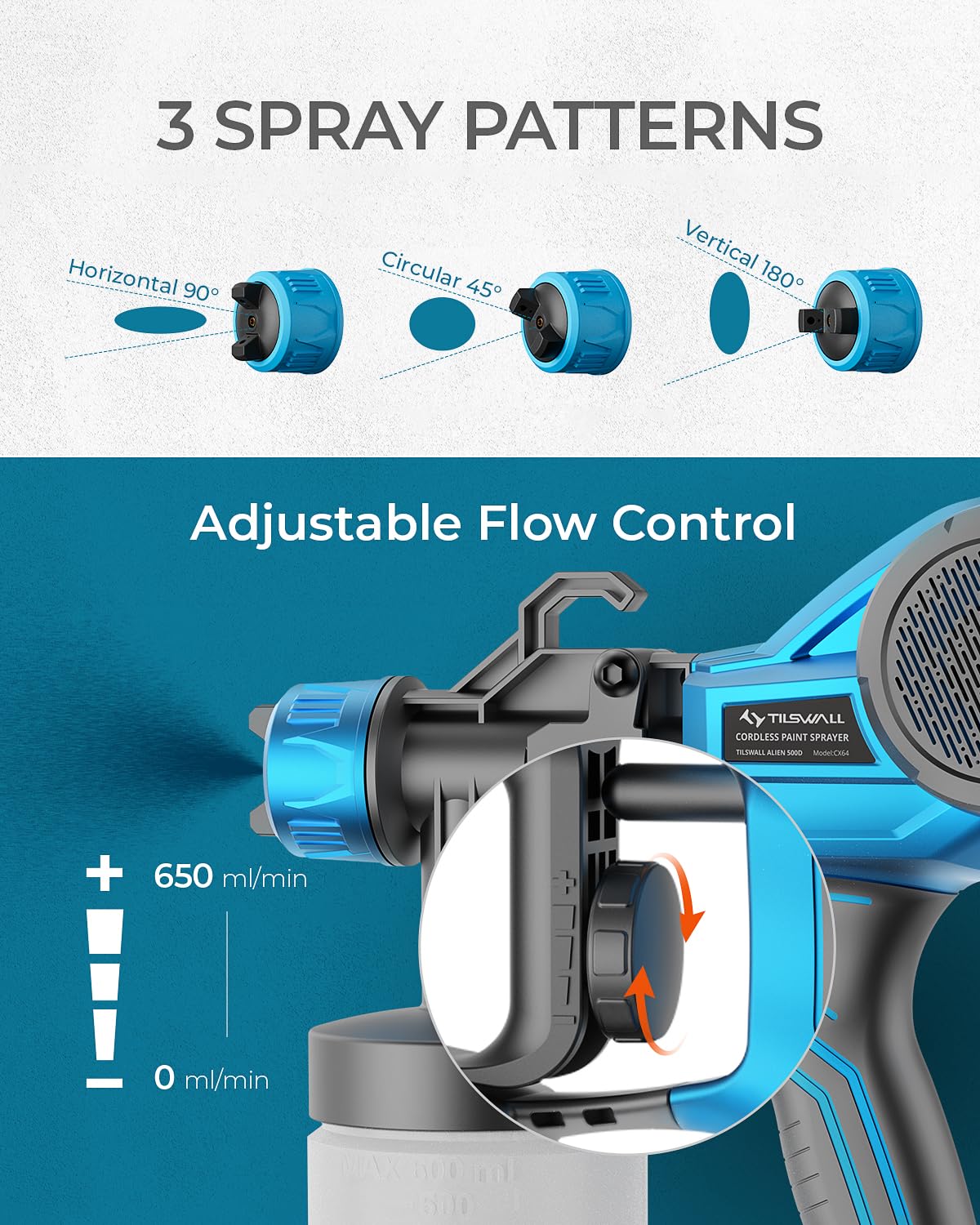 Tilswall Cordless Paint Sprayer for Dewalt 20V Battery,Electric Spray Paint Gun for House Painting,Furniture,Wall,Cabinets,Iron Fence(Battery Not Included)