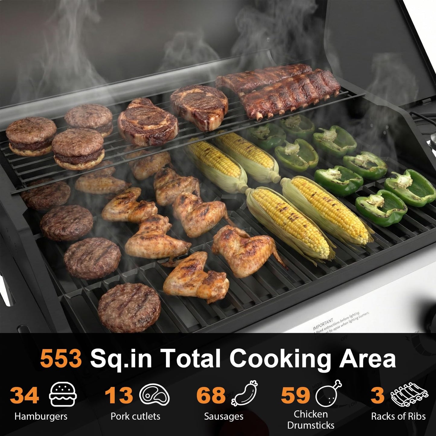 THERMORA 3 Burners Propane Gas Grill 50,000 BTU with Side Burner 553 Sq.in, Porcelain-Enameled Grates BBQ Grills, Stainless Steel Propane Grill for Outdoor Cooking Patio Garden Family Party Barbecues
