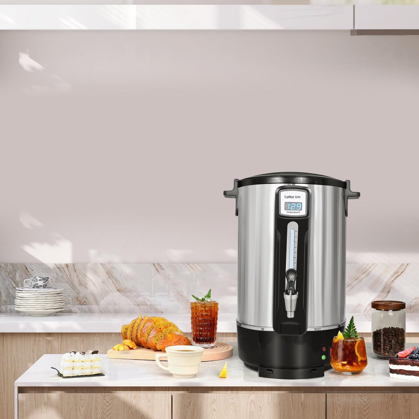 alelarocr 50-Cup Commercial Coffee Urn - Stainless Steel Double-Wall Coffee Maker with Percolator & Keep-Warm Function - Ideal for Events, Offices, Parties, and Catering (50 Cups - Double Layer)