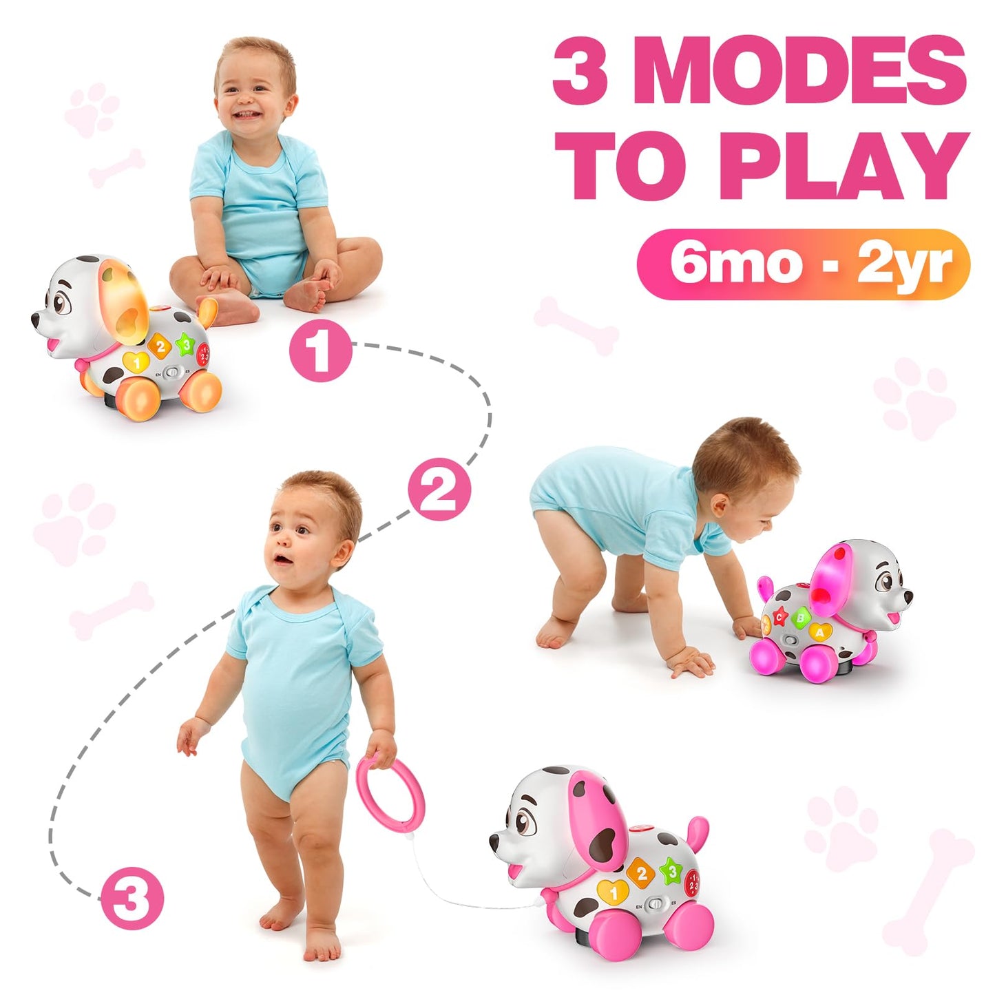 Musical Baby Toys 6-12 Months, 1st Birthday Girl Gifts for One Year Old, 6 7 8 9 10 12-18 Months Toy for Baby Gift, Bilingual Crawling Walking Puppy Toy for 1 Year Old, ABC,123s, Music