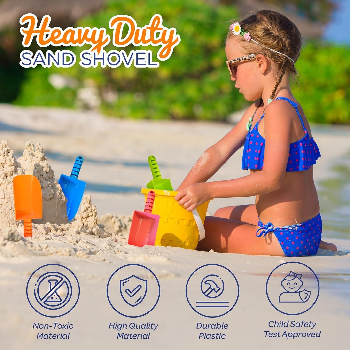 4E's Novelty Sand Shovel for Kids Bulk, 12 Pack Heavy Duty Plastic Beach Shovels - for Planting, Toddler Digging & Garden Tool, Sandbox Toys, End of Year Student Gifts from Teacher