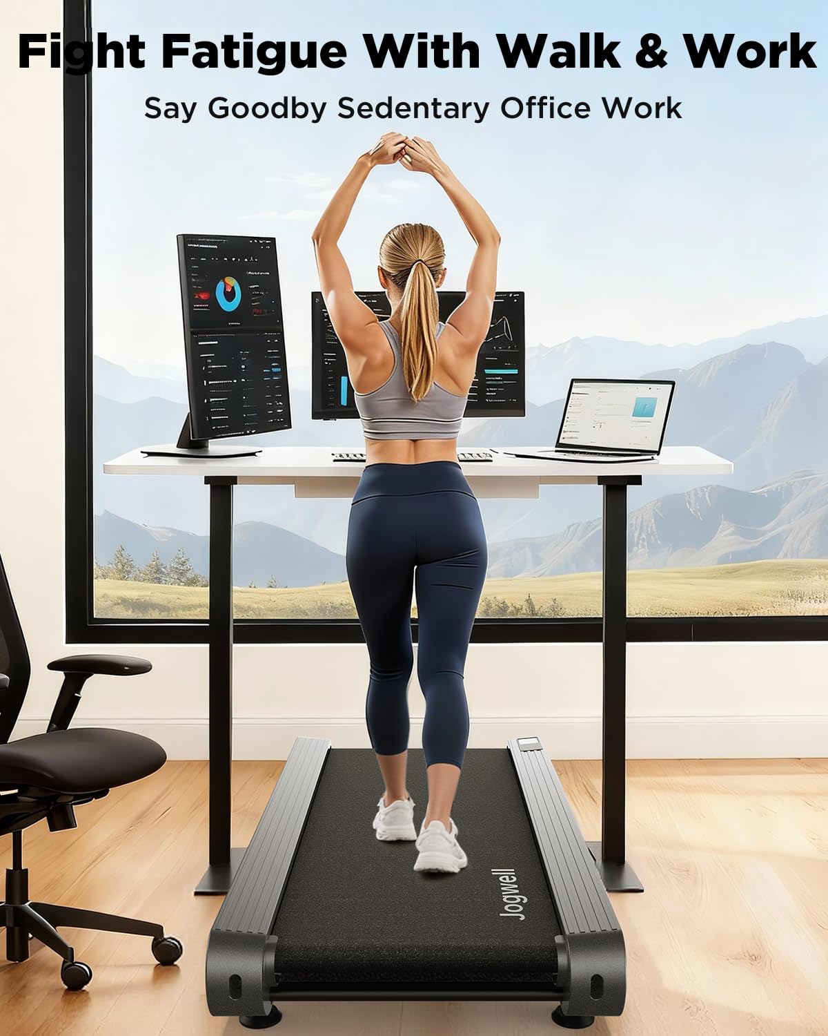 Jogwell Walking Pad Treadmill with 20%/15%/12% Auto Incline, Max 400/350lbs Capacity Treadmills for Home Office Under 35dB, Spacious Running Area, Vertical Storage, 3/3.5HP Brushless, APPJW05