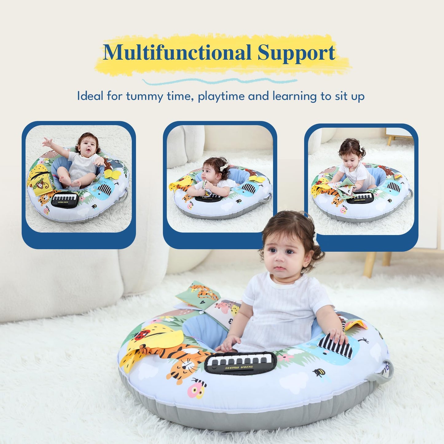 Lovvie & Joy 3-in-1 Baby Seat & Tummy Time & Play Activity Center Ring,Soft Infant Seats for Sitting Up Chair 0-12 Months Babies with Toys for Early Sensory Exploration and Motor Skill Development