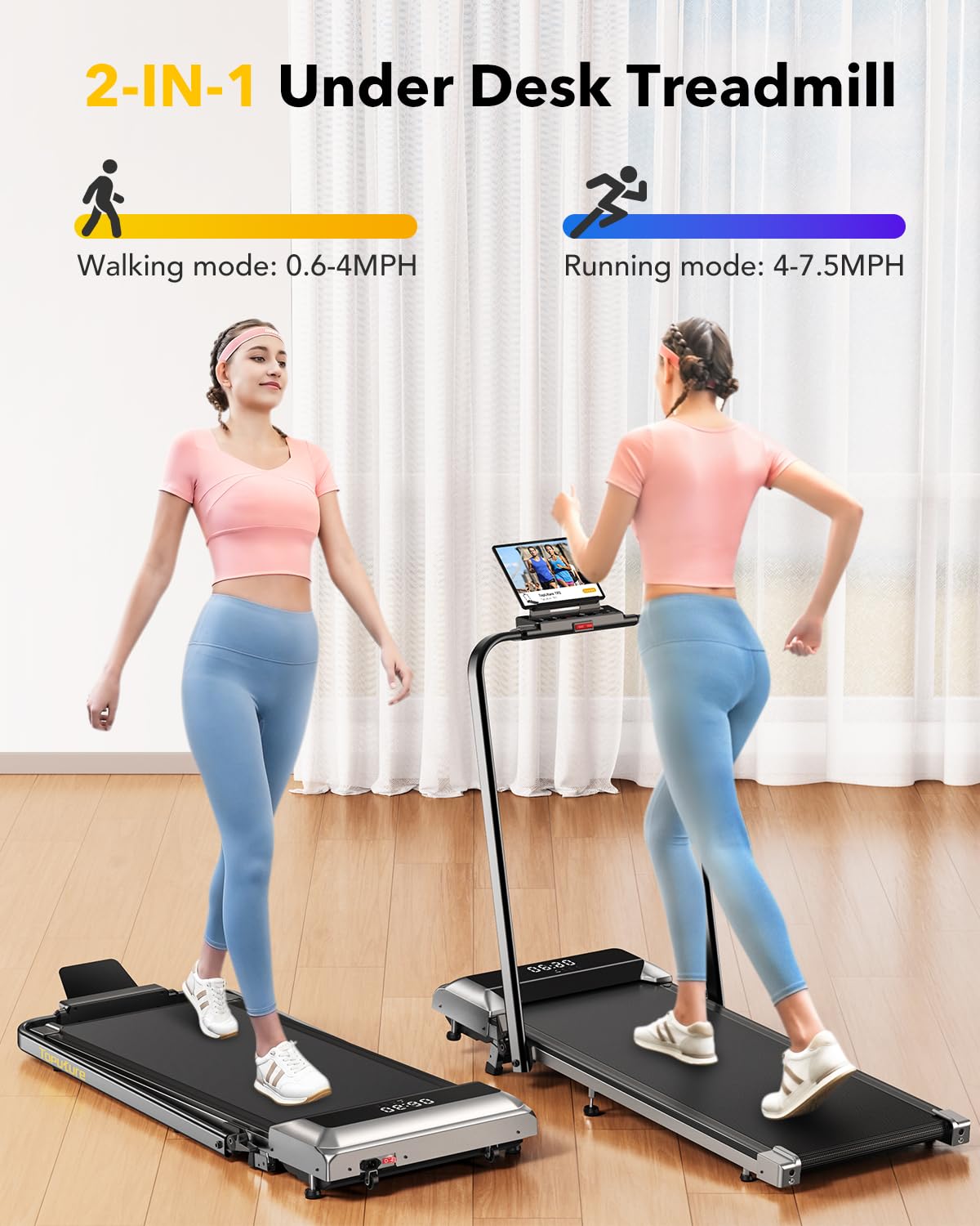 TOPUTURE Walking Pad Treadmill with 12% Incline, 6 in 1 Folding Treadmill with Adjustable Handle Bar for Home/Office, Under Desk Treadmills Portable Walking Pad with App, Remote Control & LED Display
