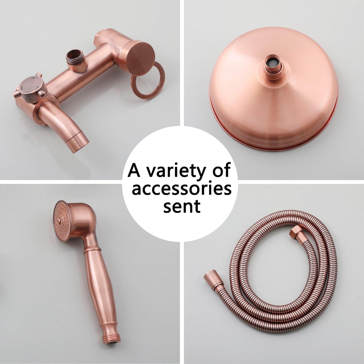 KECTIAKL Antique Copper Exposed Shower System 8 Inch Rainfall Shower Head 3 Functions Wall Mounted Outdoor Shower Fixtures Bathroom Shower Kit Antique Brass Shower Faucet Set