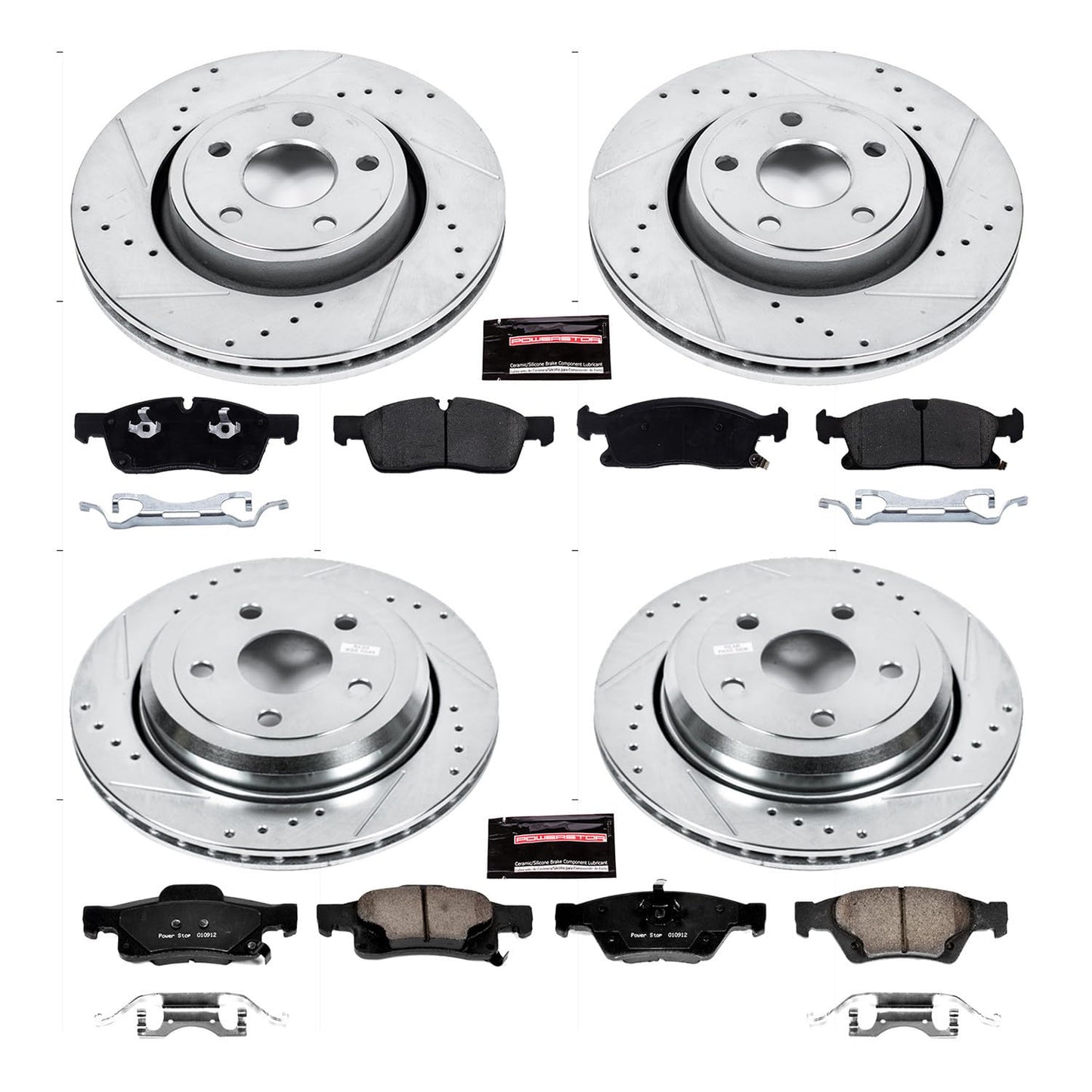 PowerStop Front and Rear Brake Kit For Dodge Durango 2021-24 |Jeep Grand Cherokee 2016-21 |Grand Cherokee WK 2022 - Drilled and Slotted Disc Rotors with Ceramic Brake Pads Replacement, K7136