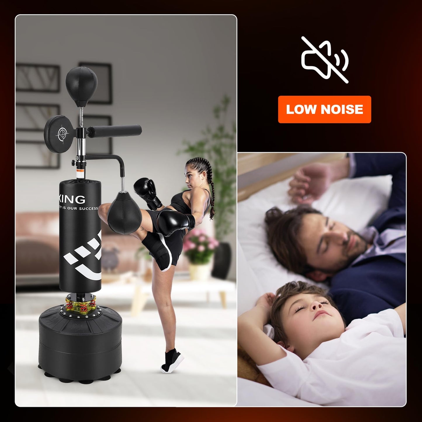GarveeLife Punching Bag with Stand for Adult with Relax Bar, Speed Bag and Hitting Target, 5 in 1 Heavy Boxing Bag Freestanding, Kickboxing Bag Adjustable Height