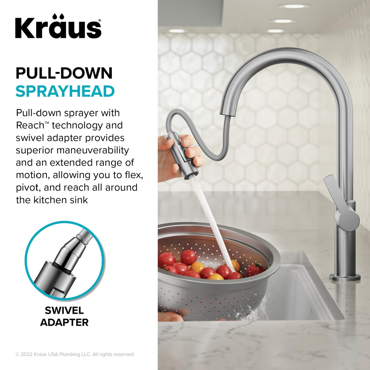 KRAUS Oletto High-Arc Single Handle Pull-Down Kitchen Sink Faucets in Spot Free Black Stainless Steel, Kitchen Faucets with Pull Down Sprayer, KPF-2820MBSFSB