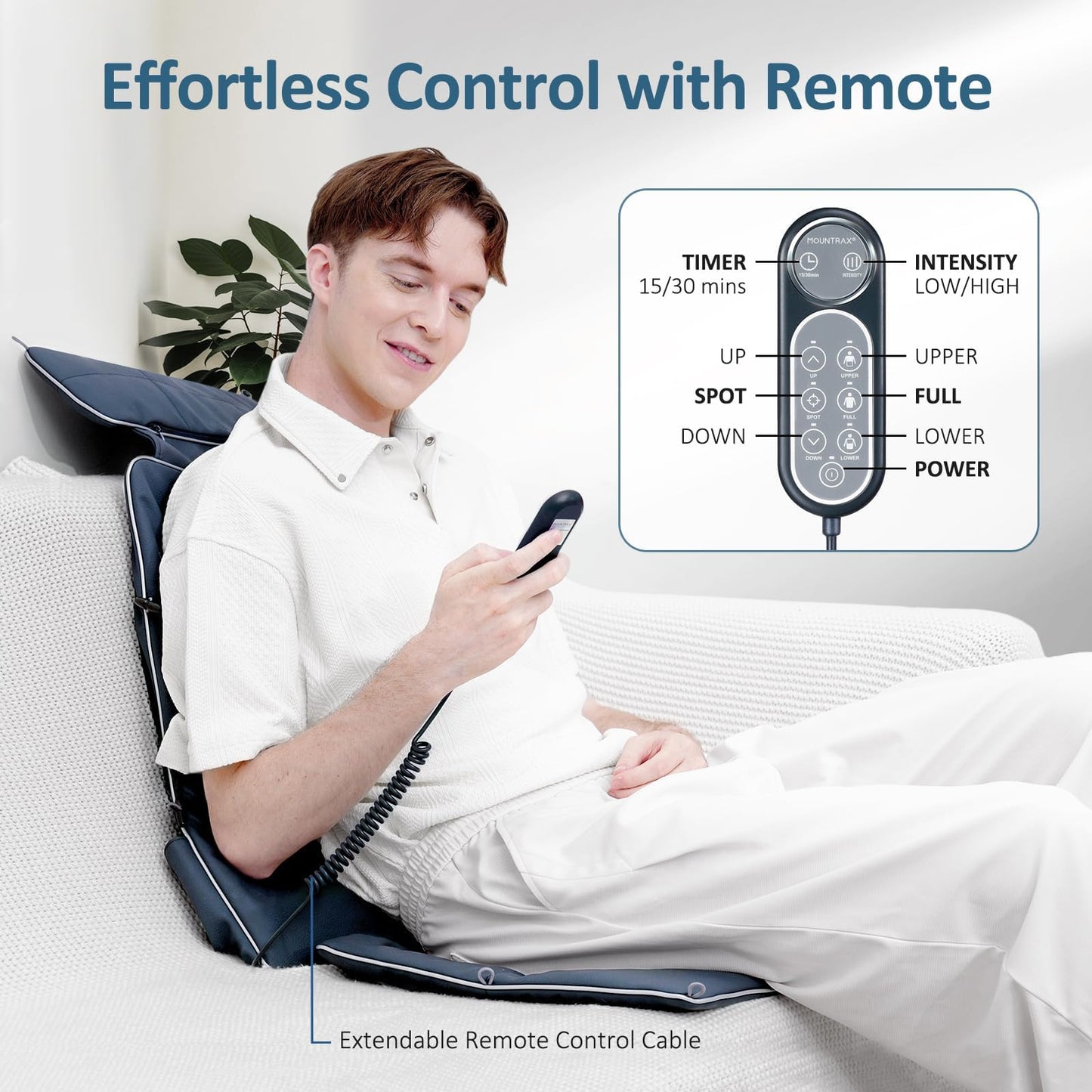 MOUNTRAX Back Massager for Chair, Full Back Massager for Pain Relief Deep Tissue, Massage Chair Pad with Soft S-Curve Design, Versatile Portable Massage Seat Cushion, Chair Massager