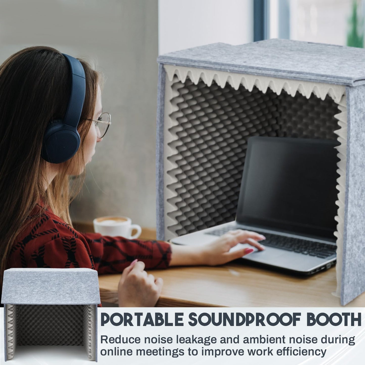 Pushglossy 28 x 28x 28 Inch Desktop Soundproof Cover Portable Vocal Recording Booth Vocal Absorbing Shield Microphone Isolation Booth Cube for Music Studio Podcasts Decreasing Noise Home, Grey