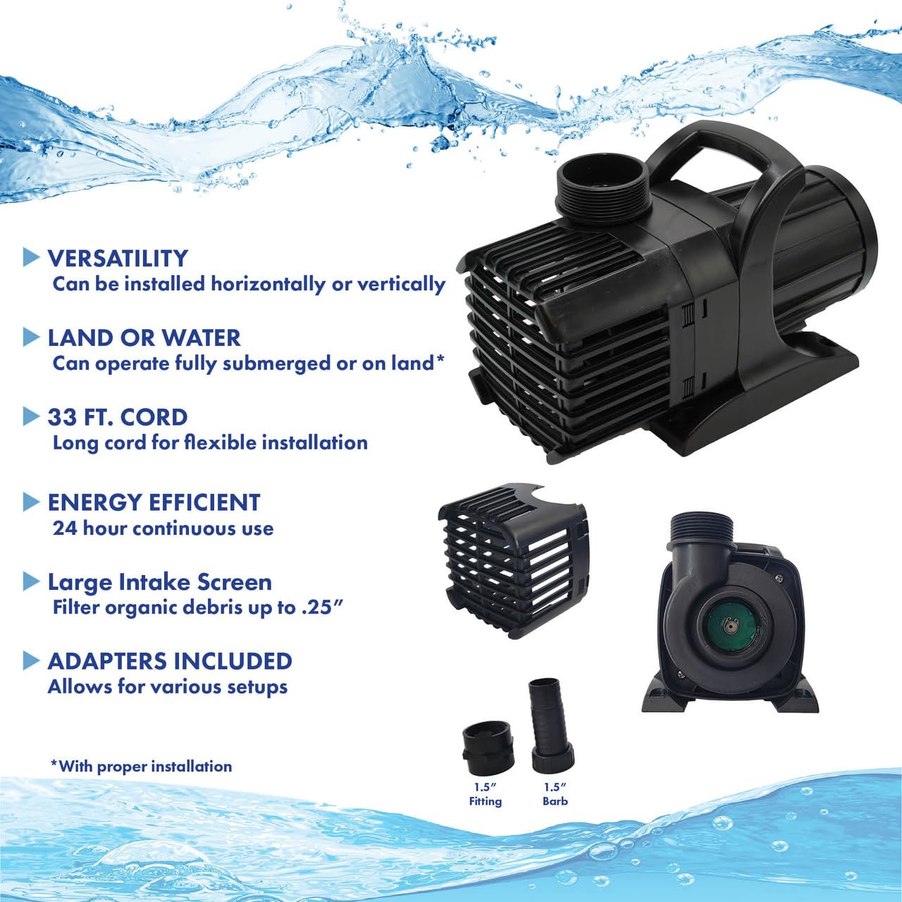HALF OFF PONDS Savio Signature 4,000 GPH Submersible Pump Pond Kit 20' x 25' EPDM Rubber Pond Liner, Waterfall Filter, Skimmer, Lighting & Plumbing Koi Pond Kit, Backyard Water Garden