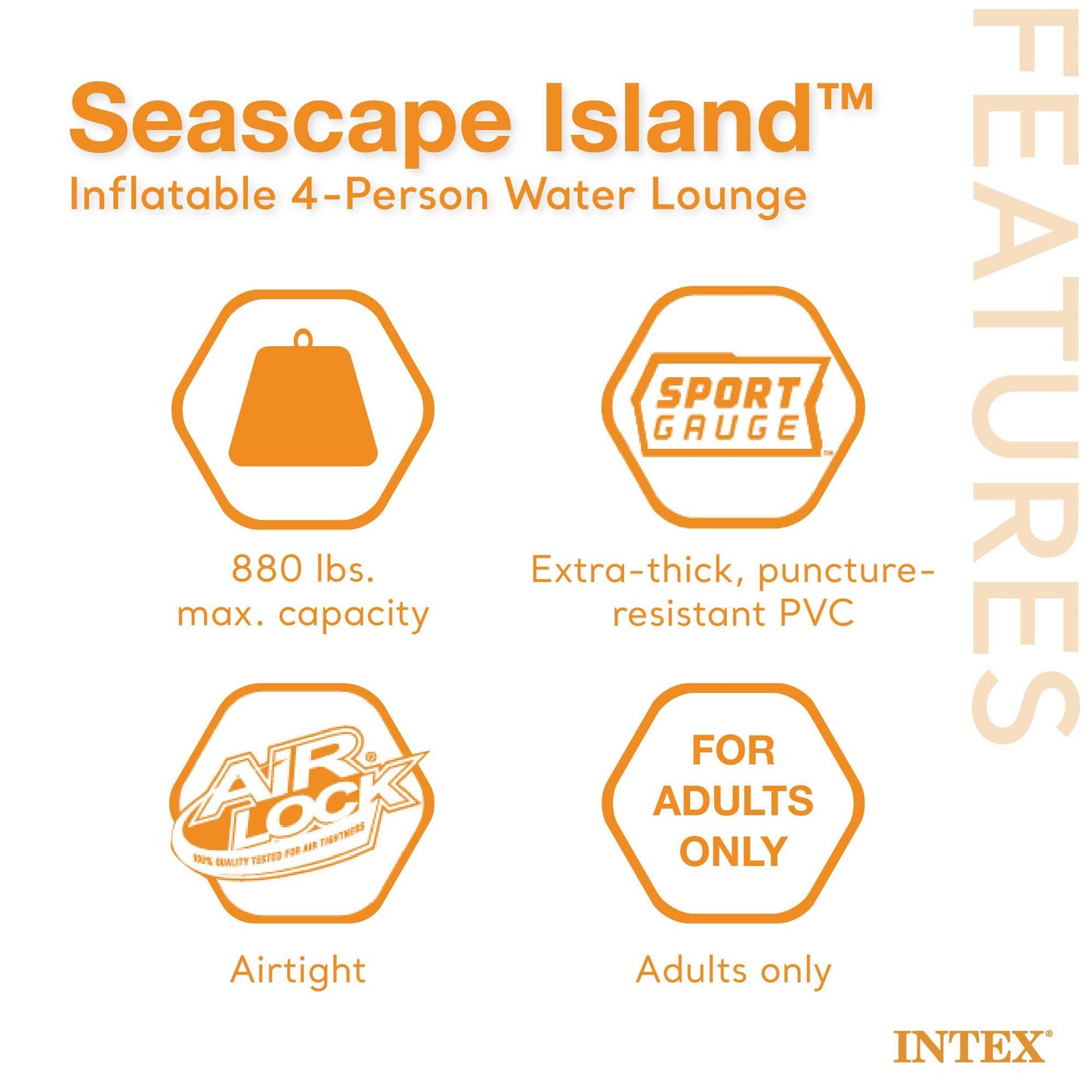 Intex Seascape Inflatable Island Float Ultimate Water Hangout Lounge with Built In Cooler Area, Cup Holder, and Oversized Backrests for Adults