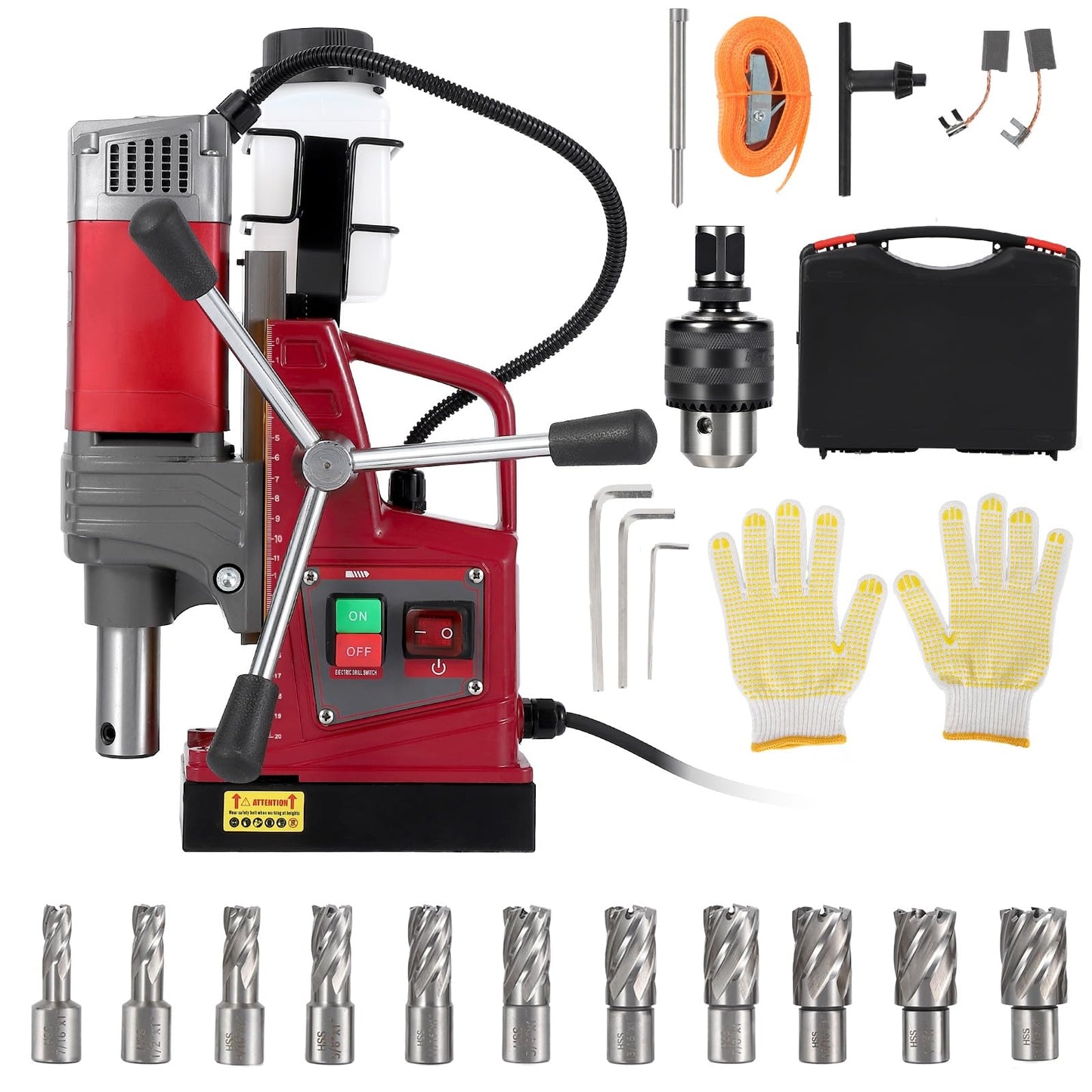 Mag Drill Press, Portable Magnetic Drill Press with 1.57" Boring Diameter 820 RPM 1450w 2922 Lbf/13000n Power Mag Force Electric Drilling Machine for Metal Surface
