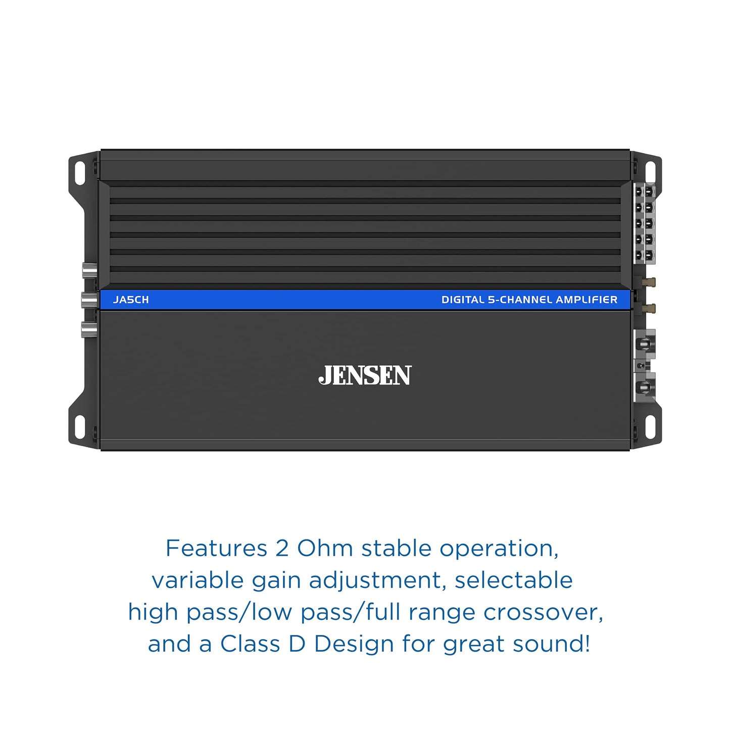 JENSEN JA-Series JA5CH High Performance Class-D 5-Channel Car Audio Amplifier | 1,500 Watts Peak Power | Efficient Compact Design | Bridegeable