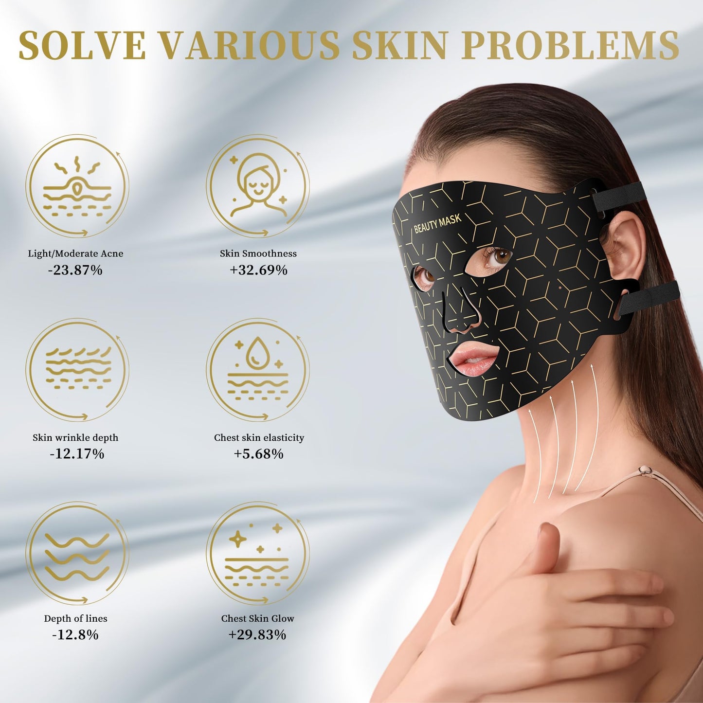 Verfubo FDA-Cleared Red Light Therapy for Face & Neck, Rechargeable 7-in-1 LED with 850nm & 660nm NIR, Hands-Free Silicone for Anti-Aging, Wrinkle Reduction & Sensitive Skin During Yoga or Work