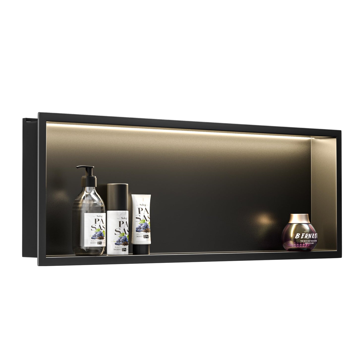 Bernkot Led Shower Niche 36" X 12" Matte Black 304 Stainless Steel with Lighting IP66 Waterproof Recessed Bathroom Wall Niches Shelf No Tile Need Shower Niche for Bathroom