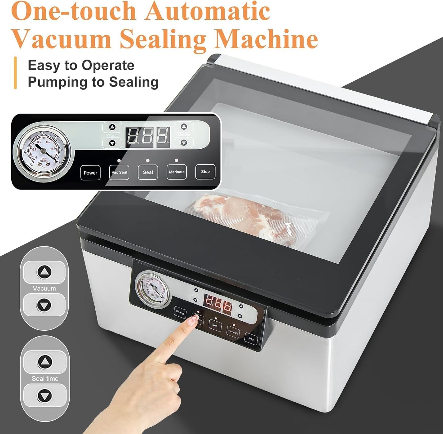 Finderomend 12 inch Chamber Vacuum Sealer, Commercial Vacuum Sealer with Marinades Function, Dry/Moist Vacuum Chamber Sealer for Beans, Sauces, Soups and Meat