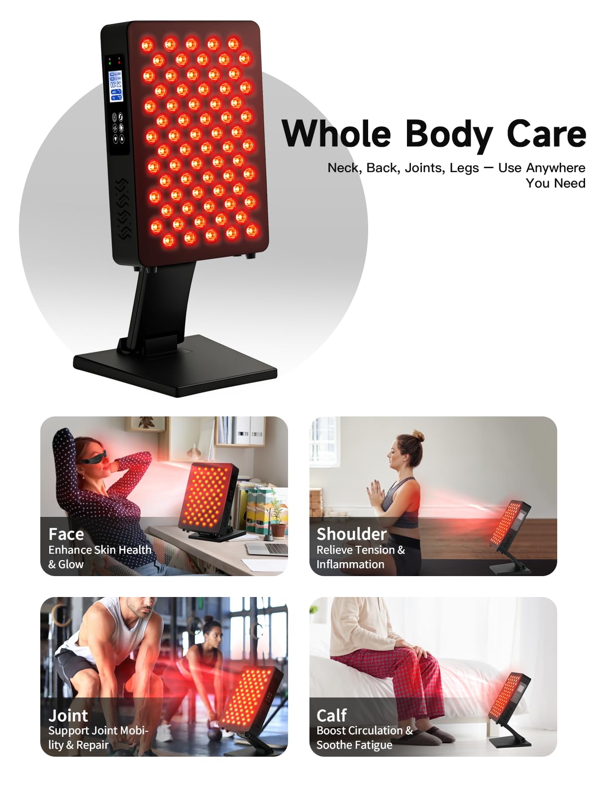 Omilora Red Light Therapy – 6 Wavelengths (600-850nm) Full Body Red Light Therapy, Touch Control & HD Display, 70 LEDs Ideal for Body, Face, Pain Relief, Anti-Aging & Recovery, 350W Black