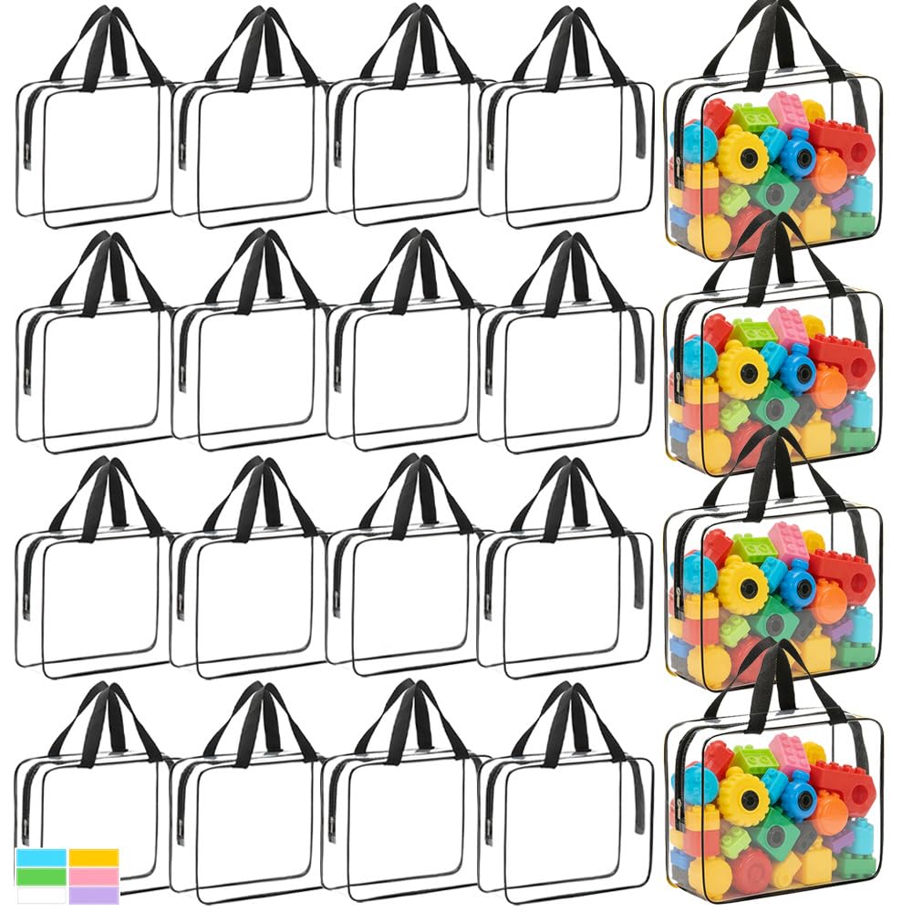 20 Packs Extra Large Toy Storage Bags Bulk with Zipper, Reusable Clear PVC Toy Organizer Bag with Labels for Blocks, 11.8″×8.6″×3.9″ Travel Waterproof Organizer Bags for Puzzles Clear Black