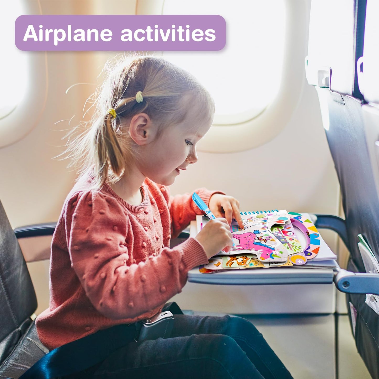 Avenir Reusable Water Coloring Book for Toddlers 3-5 – Mess-Free Paint-with-Water Travel Toy Airplane Activities Road Trip Quiet Book, Water-Reveal Activity Pad, 3-in-1 Creative Set