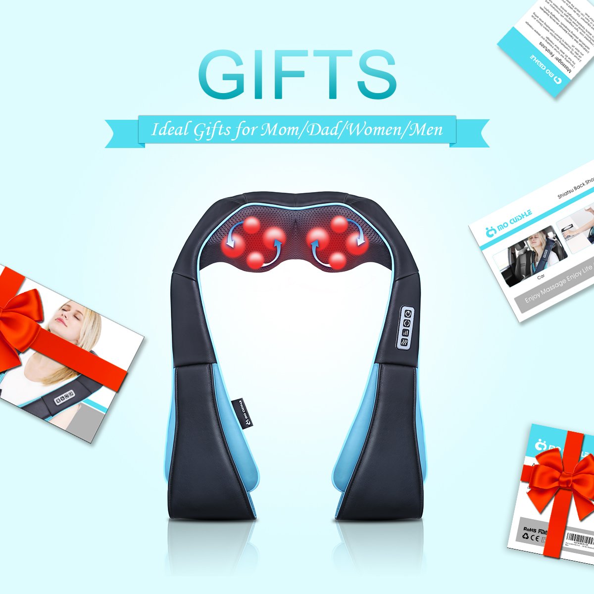 Mo Cuishle Shiatsu Neck and Shoulder Massager with Heat – Deep Kneading Massage for Relaxation – Ideal for Christmas, Mother's Day, Father's Day, Gifts for Men, Women, Mom and Dad