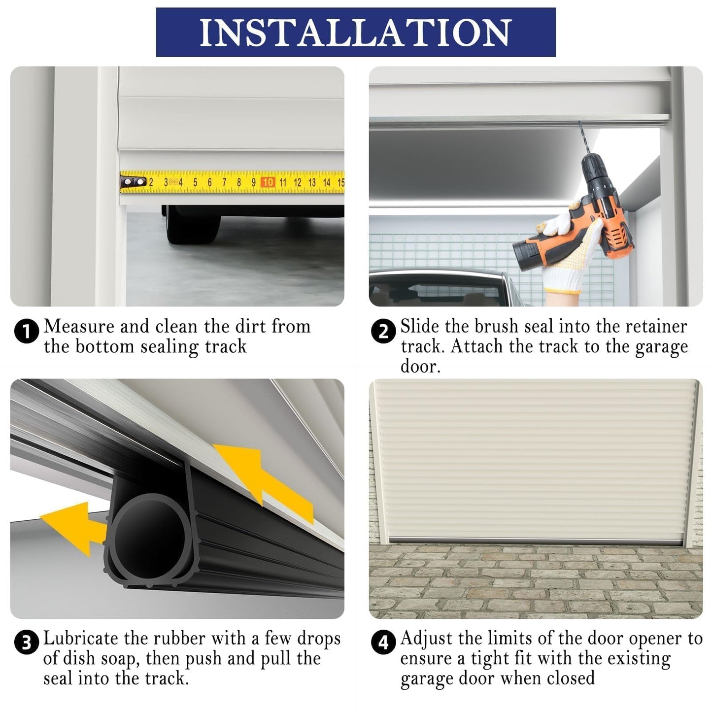 Ginchain Garage Door Seals, Heavy-Duty U+O Shape Bottom Rubber with Aluminum Track Retainer Base + 5cm Brush Combination Kit, Universal Garage Door Weather Stripping Kit (10ft)