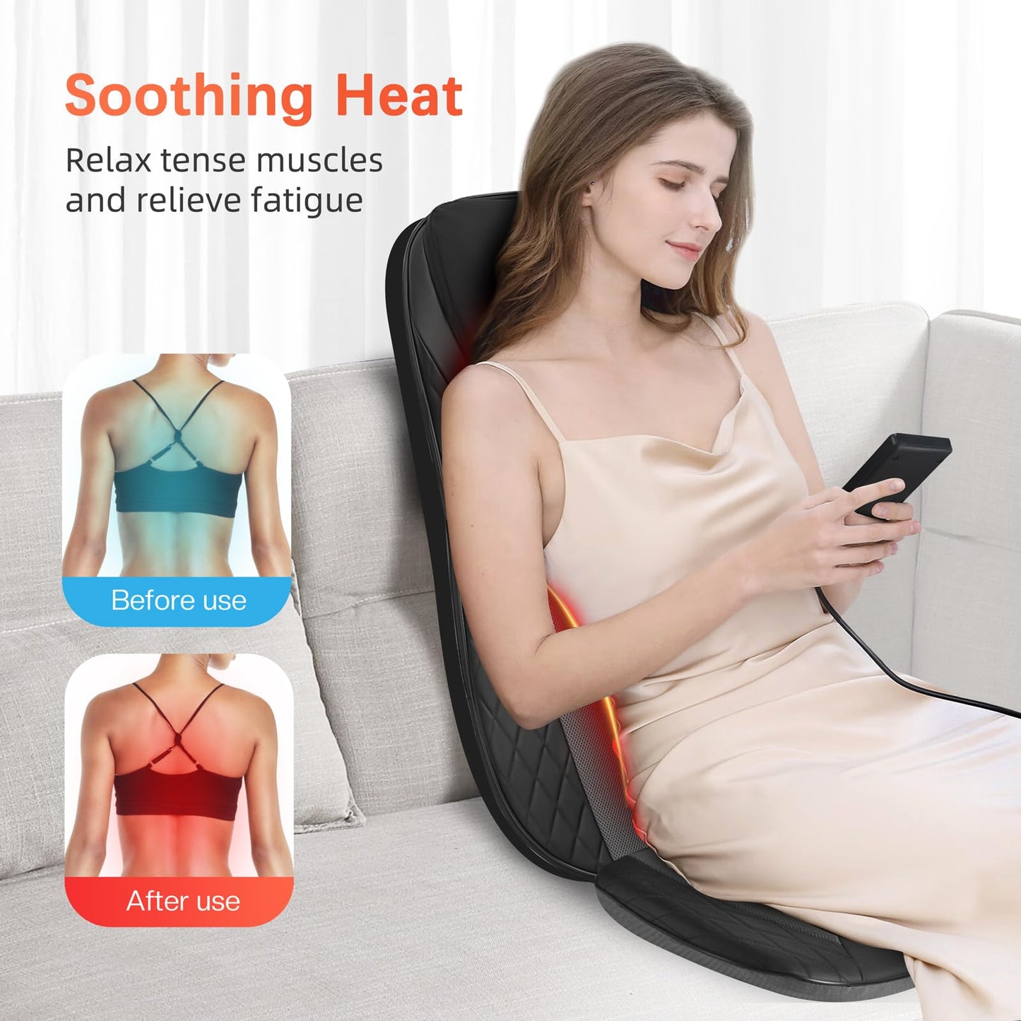 CuPiLo Shiatsu Neck & Back Massager with Heat, Massage Chair Pad Cushion for Stress Relief, Inflatable Flaps Back Support, Kneading or Rolling Chair Seat Massage,Ideal Gifts for Men,Women,Family