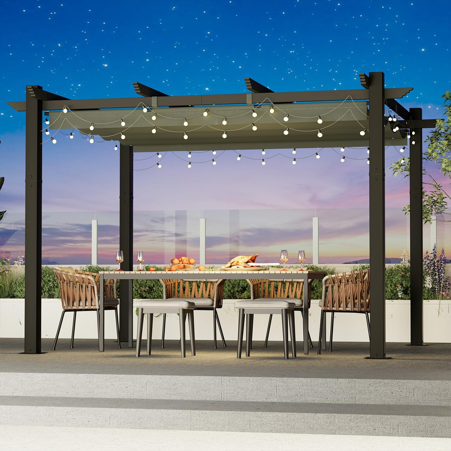 MELLCOM Retractable Pergola 10x12 Ft, Metal Shelter with Upgraded Sun Shade Canopy, Reinforced Frame Outdoor Pergola with Dual Adjustable Roof for Patio Garden Deck (Gray)