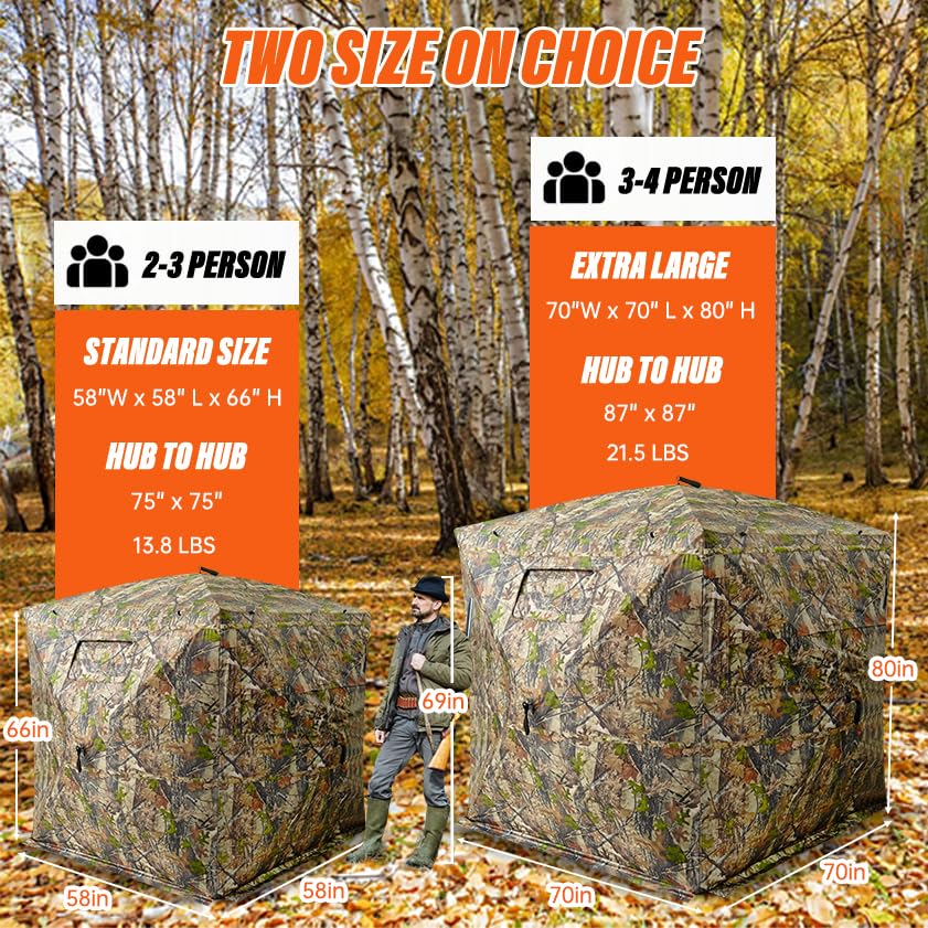 GOTRUTH Hunting Blind 270°See Through Ground Blind with Full Open Door, 3-4 Person Pop Up Deer Blind for Hunting with Carry Bag, Portable Resilient Hunting Tent for Turkey and Deer (Camouflage)