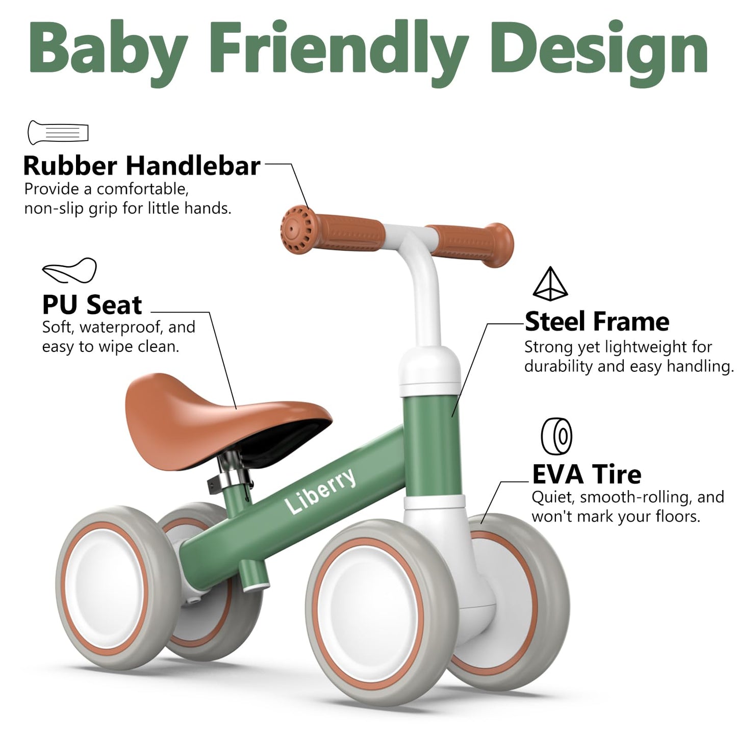 Liberry Baby Balance Bike with Adjustable Seat, Toddler First Ride-On Toy for 1-2 Year Old, Boys Girls Birthday Gift
