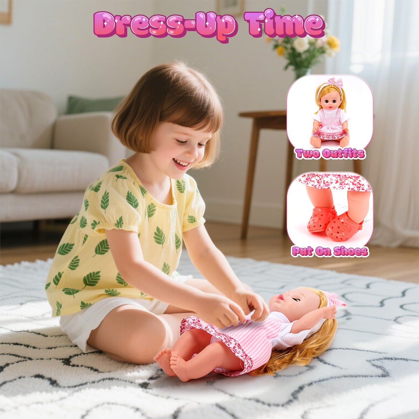 CUTE STONE Baby Doll Playset with Stroller for Girls – Pretend Play Baby Care Toy with High Chair, Clothes & Accessories