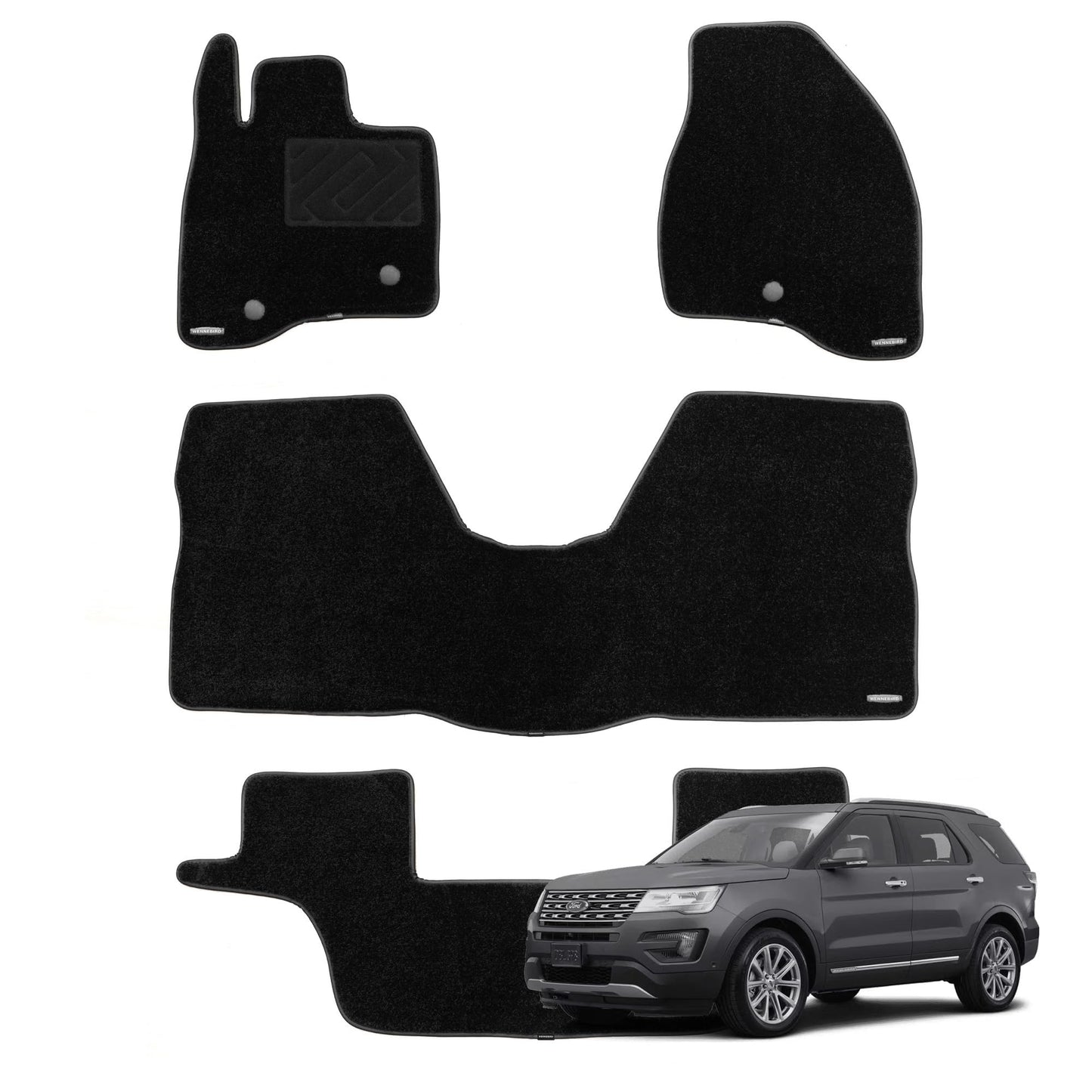 WENNEBIRD Superior Carpet Floor Mats for 2015-2019 Ford Explorer 7 Seats, 0.6-Inch Ultra-Thick, Noise-Reducing, All-Weather Waterproof Anti-Slip – 4-Pc Set