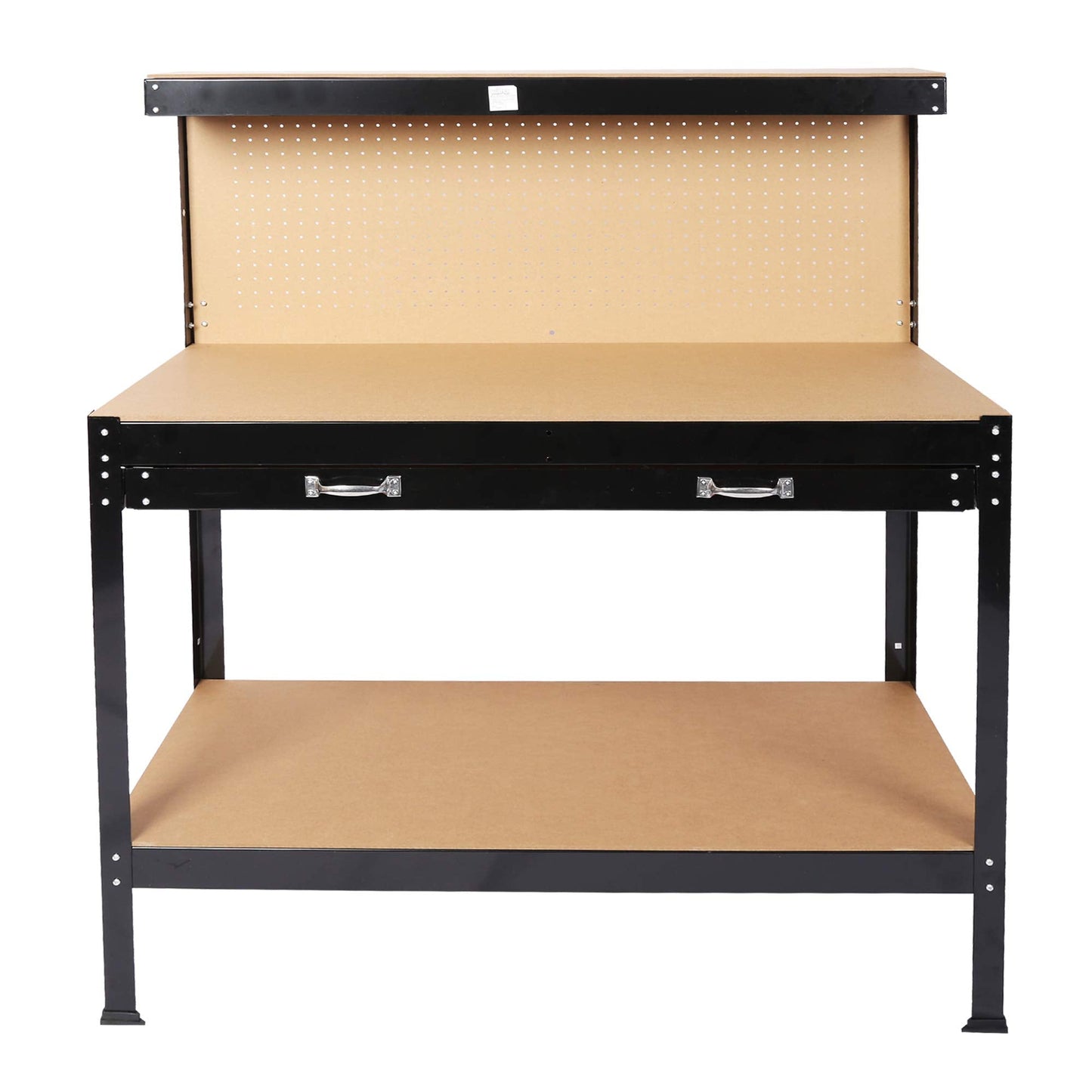 63" Heavy-Duty Steel Workbench with Drawer & Pegboard, Tool Storage Table for Garage, Workshop, and DIY Projects