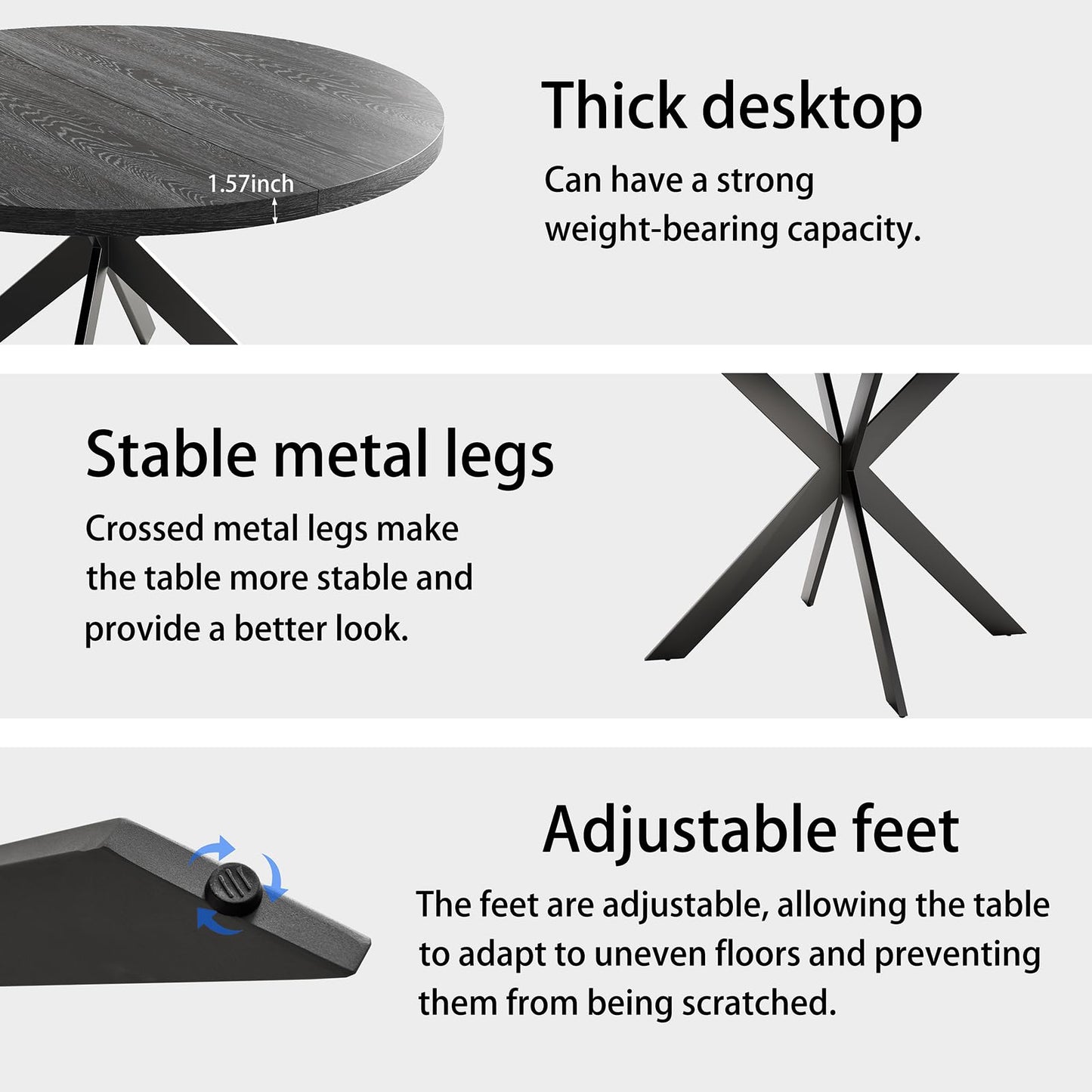 Zerifevni 45.3" Round Dining Table Set for 4, Wooden Round Dining Table with Chairs for 4-6 Person, w/Metal Legs, Coffee Table for Kitchen Dining Room, Living Room, Office