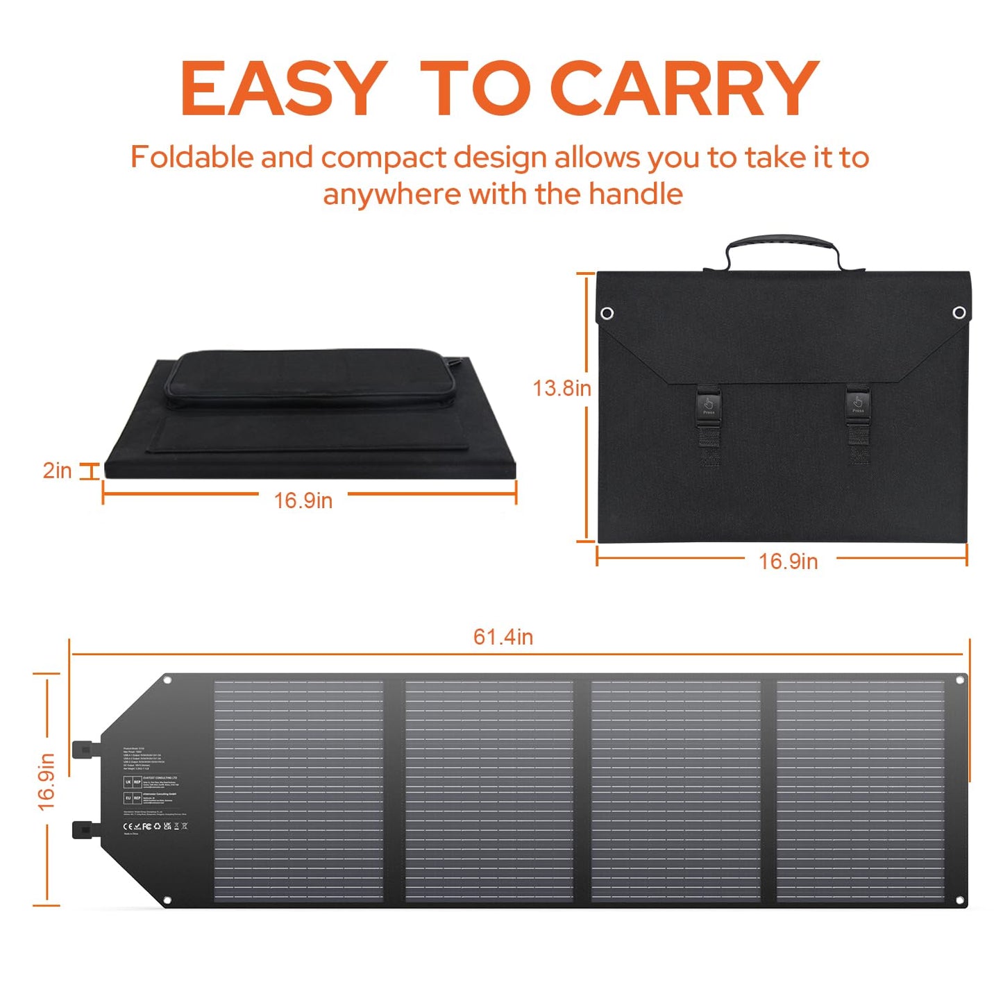 EnginStar 100W Foldable Solar Panel w/ 18V DC Outlet for Portable Power Stations EnginStar/Jackery/Rockpals/Flashfish, Portable Solar Generator with USB-A USB-C QC 3.0 for Outdoor Camping Van RV Trip