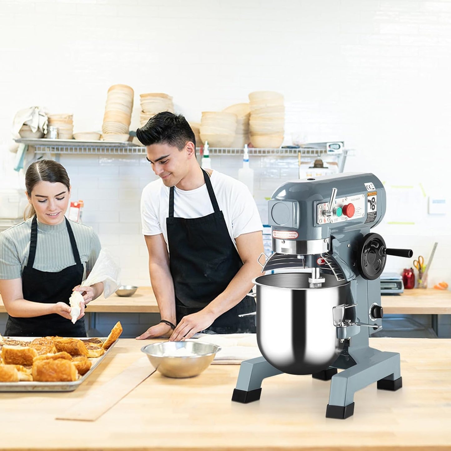Commercial Mixer 15 QT, 600W Commercial Stand Mixer with Dough Hook, Stainless Steel Bowl Heavy Duty Mixer for Bakery Pizzeria Restaurant, 3 Speeds Adjustable(105/180/408 RPM)