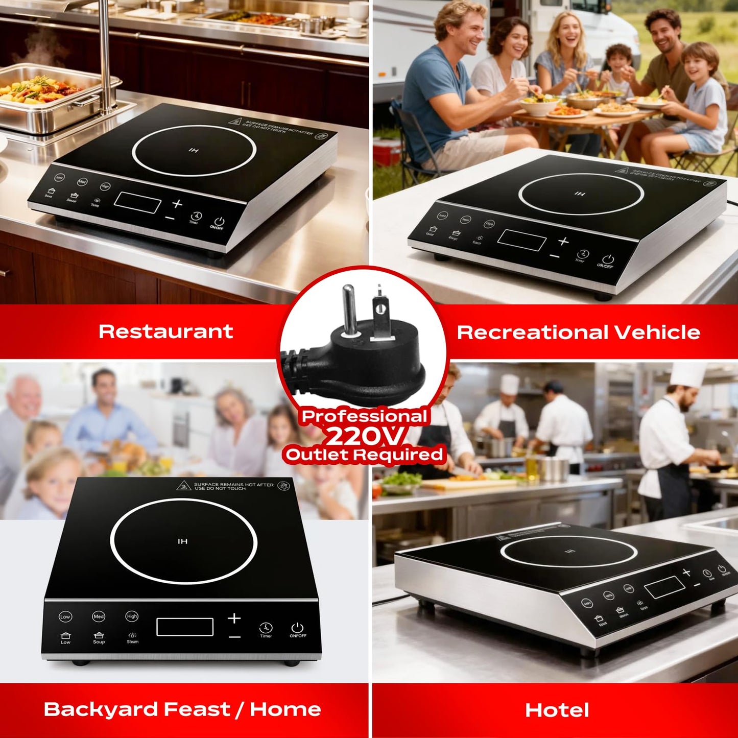 3500W Commercial Induction Cooktop, 220V Countertop Burner with 10 Power Levels, 5 Quick-Temp Modes, Timer & LED Display, Portable Induction Hot Plate for Restaurant Kitchen Hotel Catering