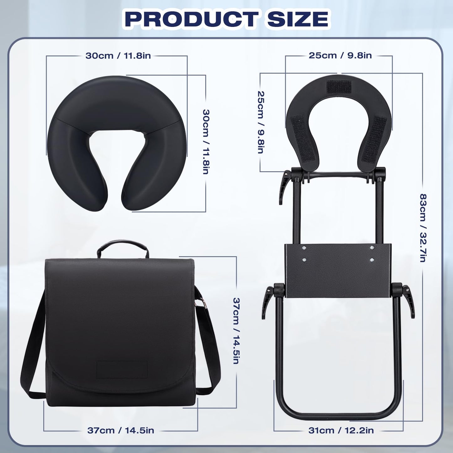 Home Mattress Top Massage Kit, Universal Massage Headrest for Bed, Adjustable Height up to 14.5", Deluxe Face Cradle Face Down Pillow, Home SPA Face Cushion Support Bracket with Portable Storage Bag