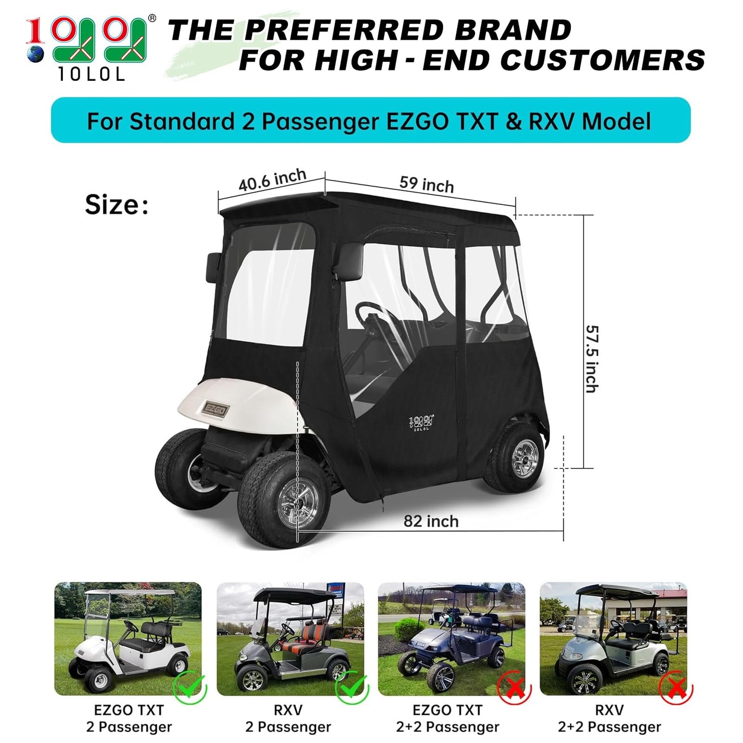 10L0L 2 Passenger Deluxe Golf Cart Driving Enclosure for EZGO TXT and RXV Model, 4-Sided Clear Window 600D Rain Cover All Weather Windproof Waterproof