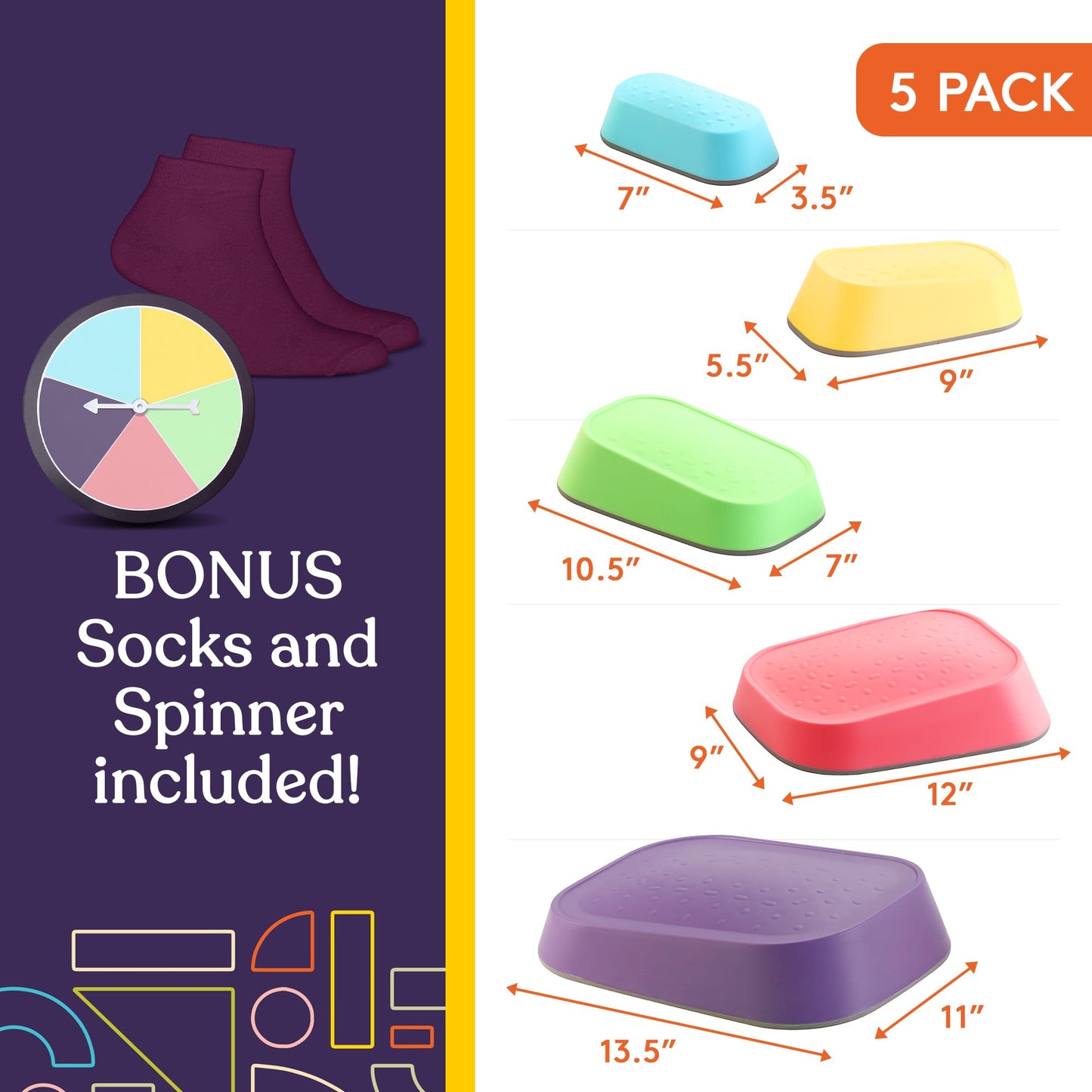 Special Supplies Set of 5 Stepping Stones for Kids Indoor and Outdoor Balance Blocks Promote Coordination, Balance Strength Child Safe Rubber, Non-Slip Edging (Rainbow)