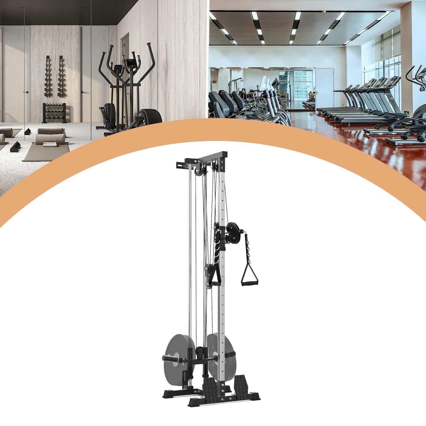 Wall Mount Cable Machine - Dual Pulley Cable Crossover System with 20 Adjustable Positions for LAT Pulldown, Row & Total Body Training | Includes LAT Bar, Tricep Rope, t-Bar & Foot Board for Home Gym